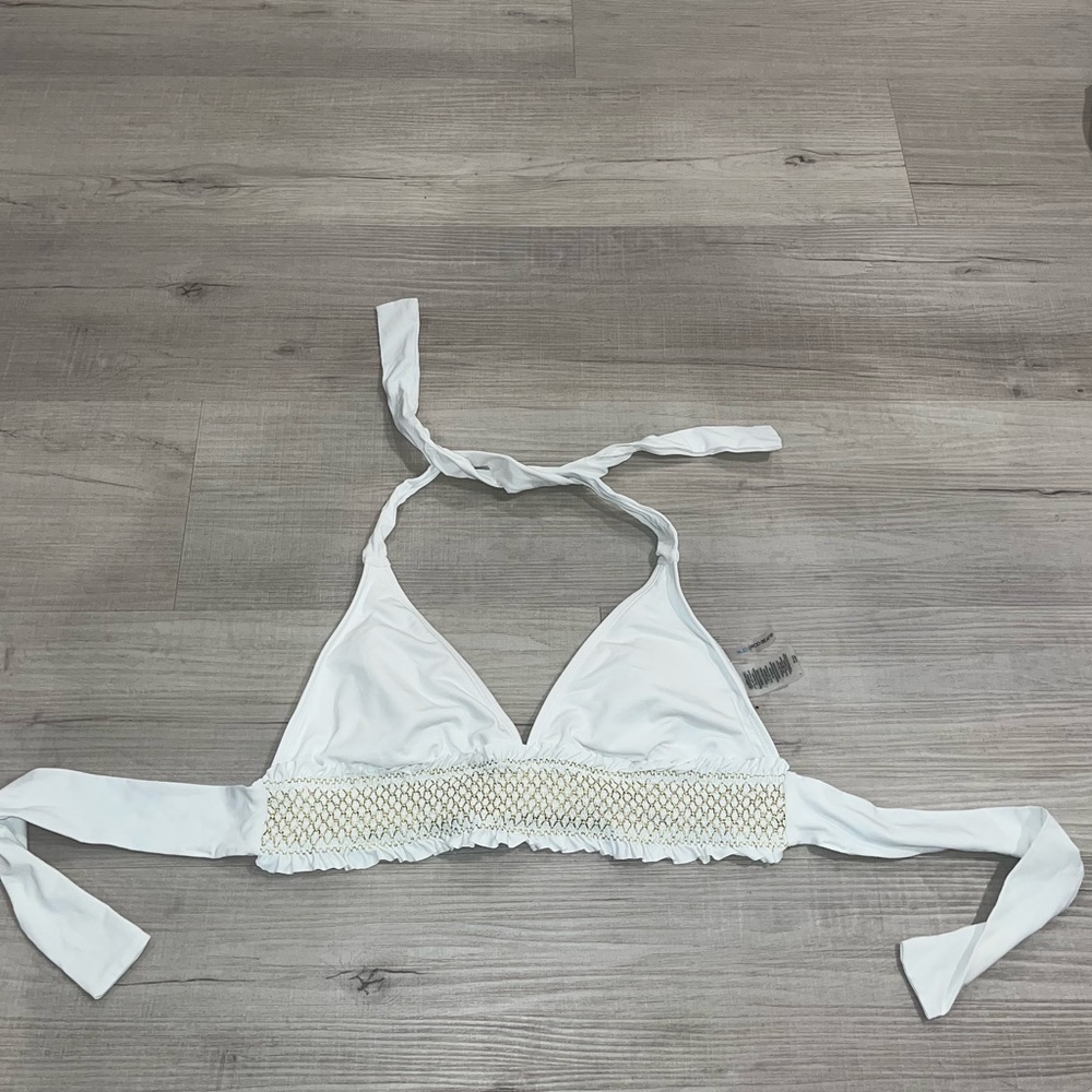 Blue Rod Beattie white and gold bikini top size 6